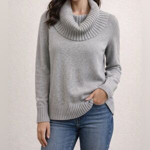 Nautica Gray Cowl Neck Sweater Ribbed Quiet Luxury Long Sleeve Pullover Medium